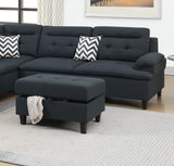 Living Room Furniture Black Cushion Sectional w Ottoman Linen Like Fabric Sofa Chaise - Home Elegance USA