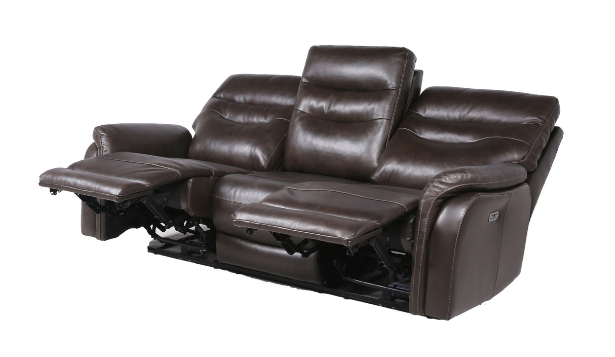 Top-Grain Leather Motion Sofa in Coffee - Contemporary Style, Reclining Footrests, USB Port Home Elegance USA