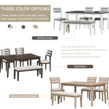 TREXM Classic and Traditional Style 6 - Piece Dining Set, Includes Dining Table, 4 Upholstered Chairs & Bench (White+Gray) - Home Elegance USA