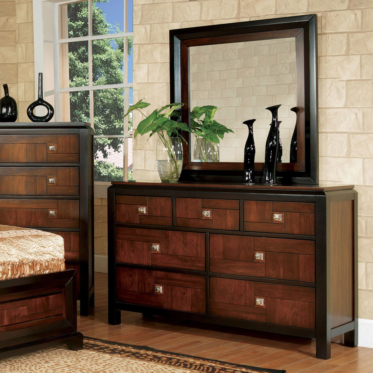 Patra - 5 Piece Queen Bedroom Set With Chest - Acacia / Walnut - Home Elegance USA