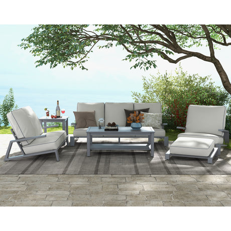 Octavia All-Weather Outdoor, Patio 6-Piece Aluminum Deep Seating Set with Water-Repellent Cushions for Deck, Backyards, Garden, Lawns, Poolside, and Beach.