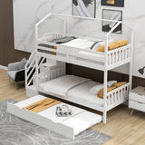 Multifunctional Twin over Twin House Bunk Bed with Staircase and Storage Space,White - Home Elegance USA