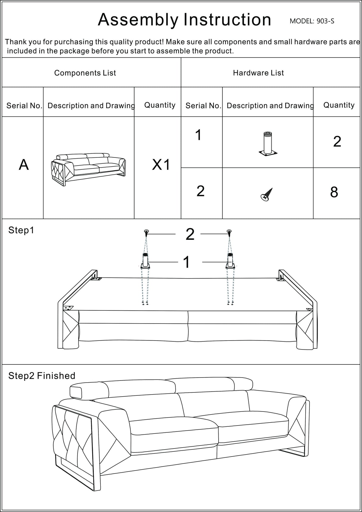 Global United Top Grain Italian Leather  Sofa Home Elegance USA