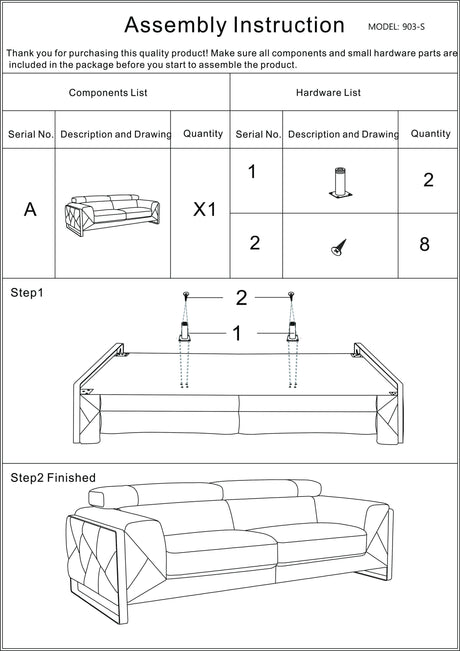 Global United Top Grain Italian Leather  Sofa Home Elegance USA