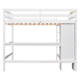 Full Size Loft Bed with Multifunction Shelves and Under-bed Desk, White - Home Elegance USA