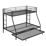 Twin over Full Bed with Sturdy Steel Frame, Bunk Bed with Twin Size Trundle, Two-Side Ladders, Black - Home Elegance USA