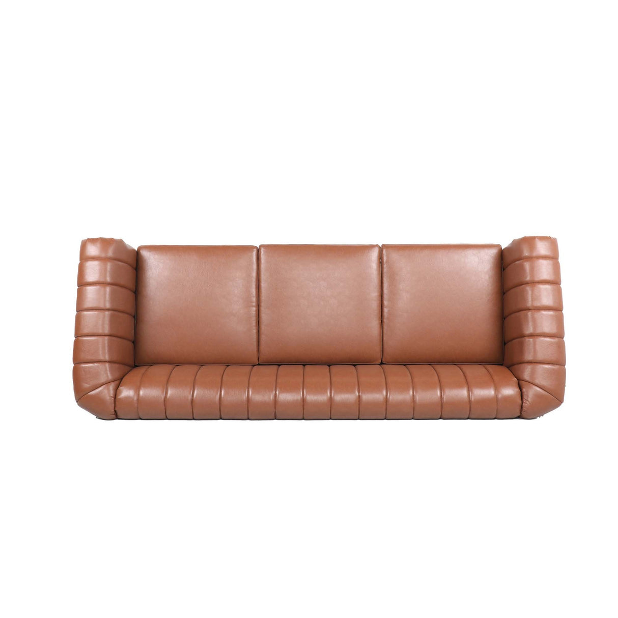 83.46" Brown PU Rolled Arm Chesterfield Three Seater Sofa. | Home Elegance USA