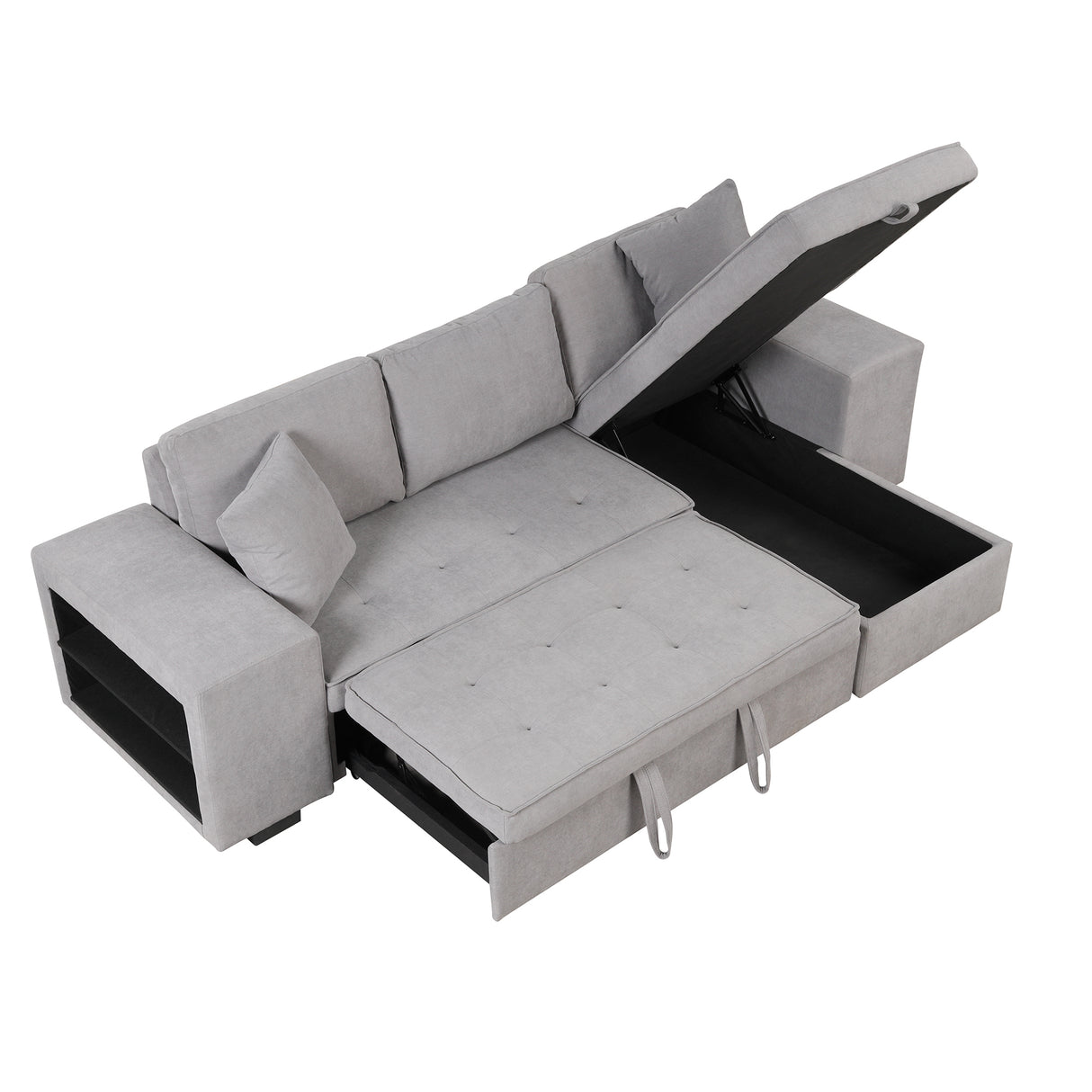 104" Pull Out Sleeper Sofa Reversible L - Shape 3 Seat Sectional Couch with Storage Chaise and 2 Stools for Living Room Furniture Set,Gray - SG000430AAE - image - 20