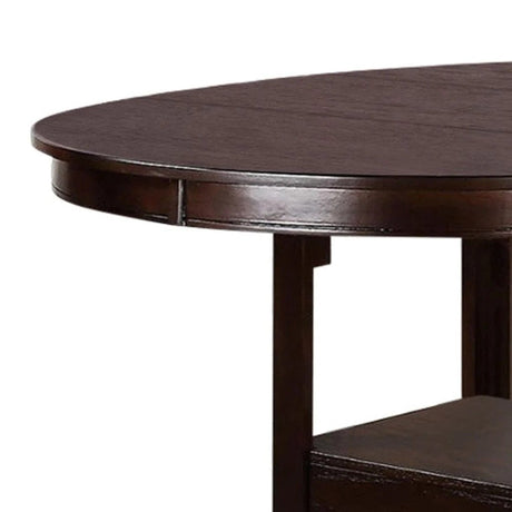 Contemporary Dining Room Counter height 5pc Dining Set Round Table w Leaf & 4x Side Chairs Dark Rosy Brown Finish Solid wood - Home Elegance USA
