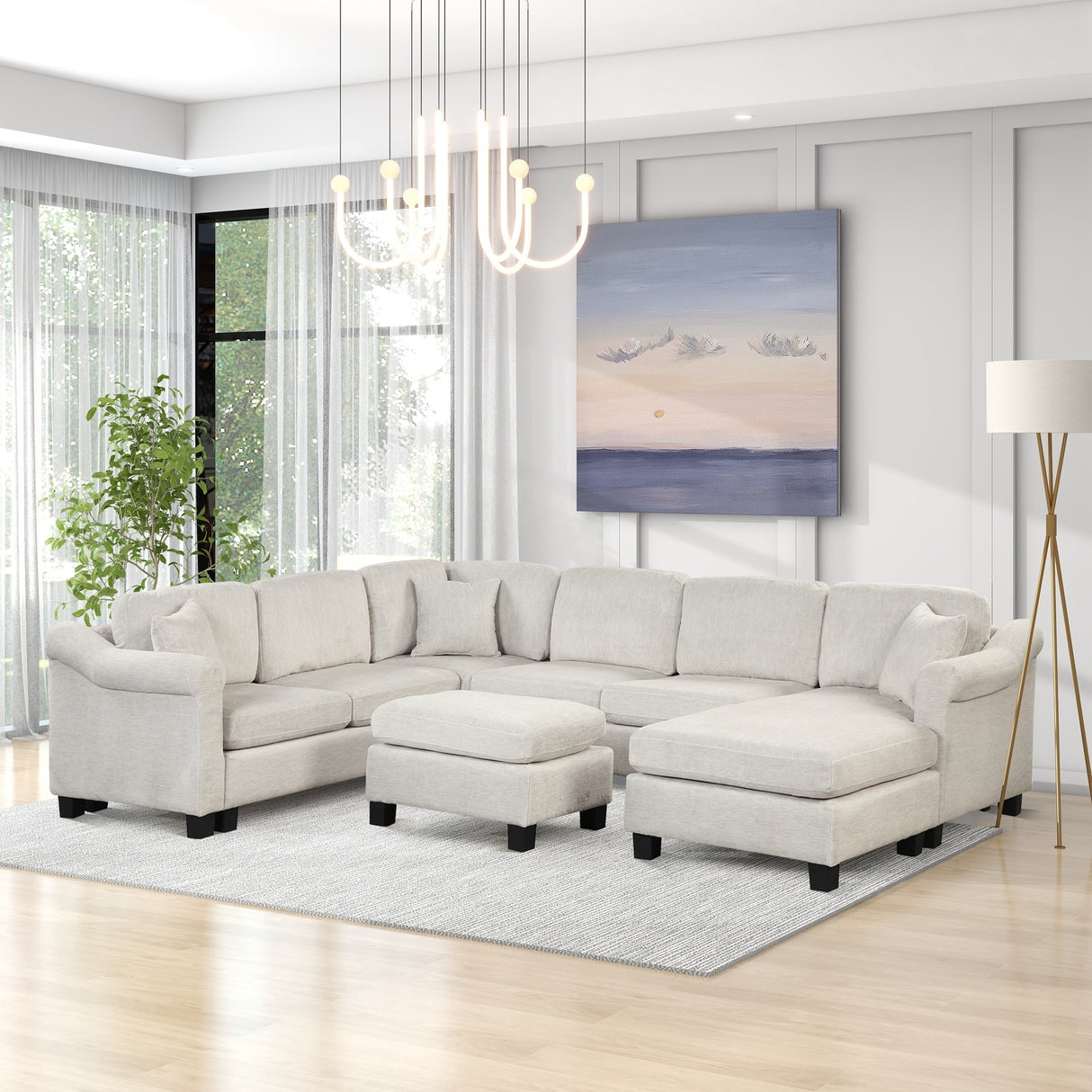 122.1" *91.3" 4pcs Sectional Sofa with Ottoman with Right Side Chaise velvet fabric White | Home Elegance USA