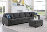 Leo Dark Gray Woven 6 Seater Sofa and Ottoman - Home Elegance USA