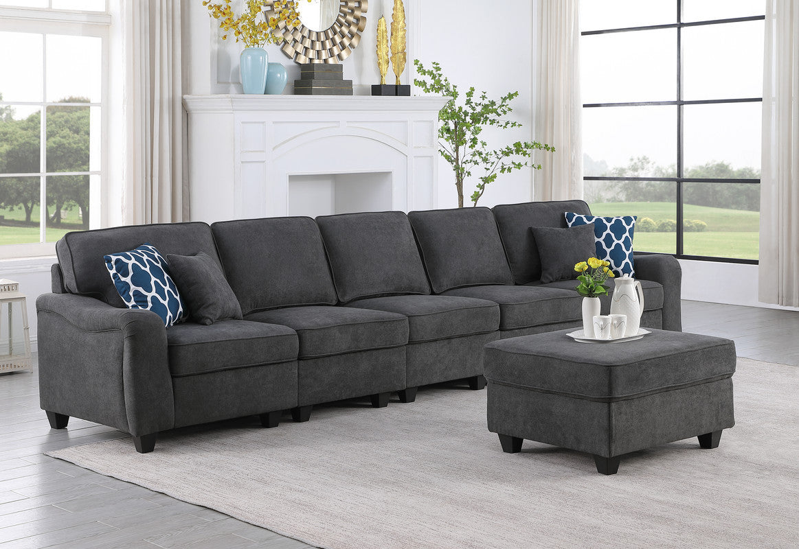 Leo Dark Gray Woven 6 Seater Sofa and Ottoman Home Elegance USA