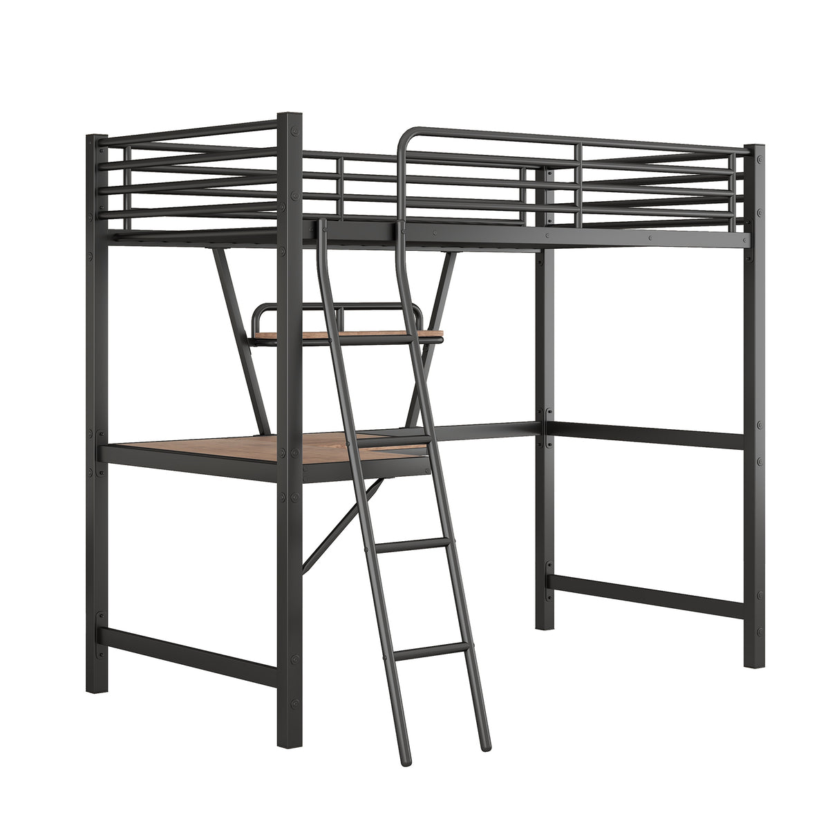 Twin Size Loft Metal&MDF Bed with Desk and Shelf, Black (Old SKU:SM001105AAB-1) - Home Elegance USA