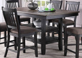 Transitional Dining Room 7pc Set Dark Coffee Rubberwood Counter Height Dining Table w 2x Shelfs and 6x High Chairs Fabric Upholstered seats Unique Back Counter Height Chairs - Home Elegance USA