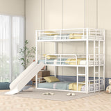 Twin Size Metal Bunk Bed with Ladders and Slide, Divided into Platform and Loft Bed, White - Home Elegance USA