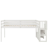 Loft bed with staircase , White - Home Elegance USA