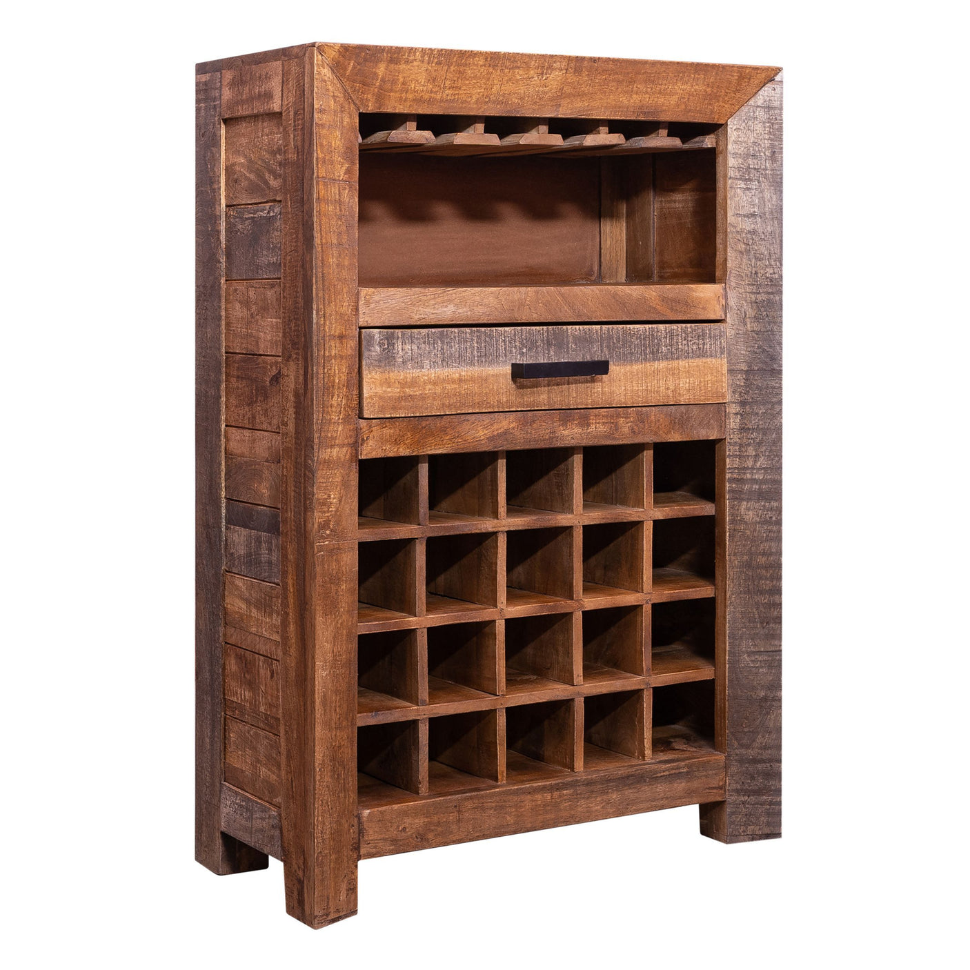 43 Inch Single Drawer 20 Bottle Wine Storage Cabinet with Stemware Hanger, Brown
