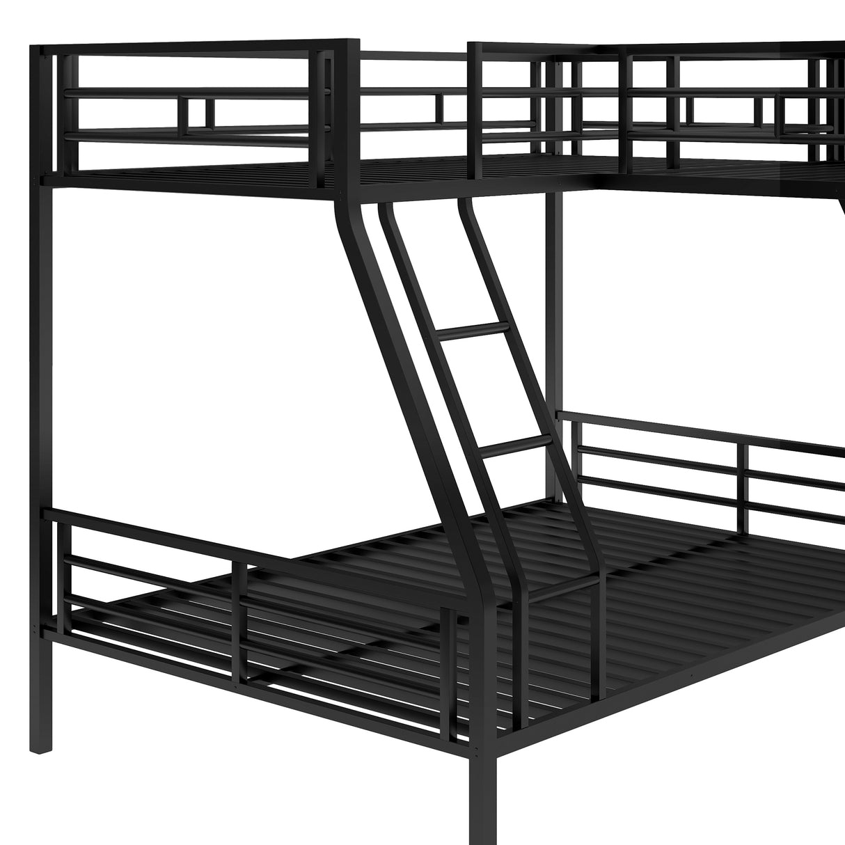 Twin over Full Bunk Bed with a Twin Size Loft Bed attached, with a Desk, Metal, Black - Home Elegance USA