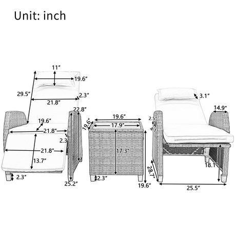 U_Style Outdoor Rattan Two-person Combination With Coffee Table, Adjustable, Suitable For Courtyard, Swimming Pool, Balcony