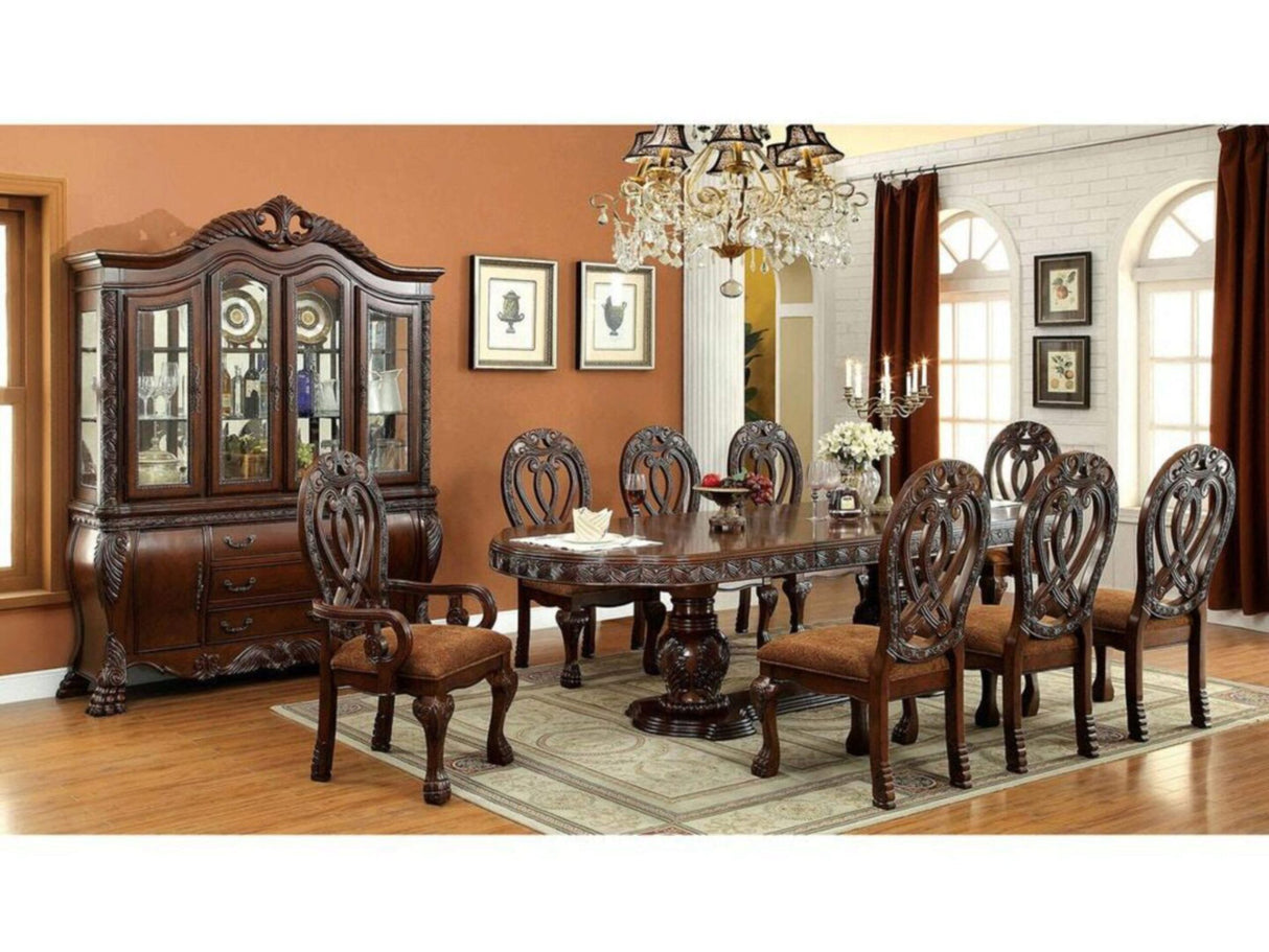 Formal Majestic Traditional Dining Chairs Cherry Solid wood Fabric Seat Intricate Carved Details Set of 2 Side Chairs - Home Elegance USA