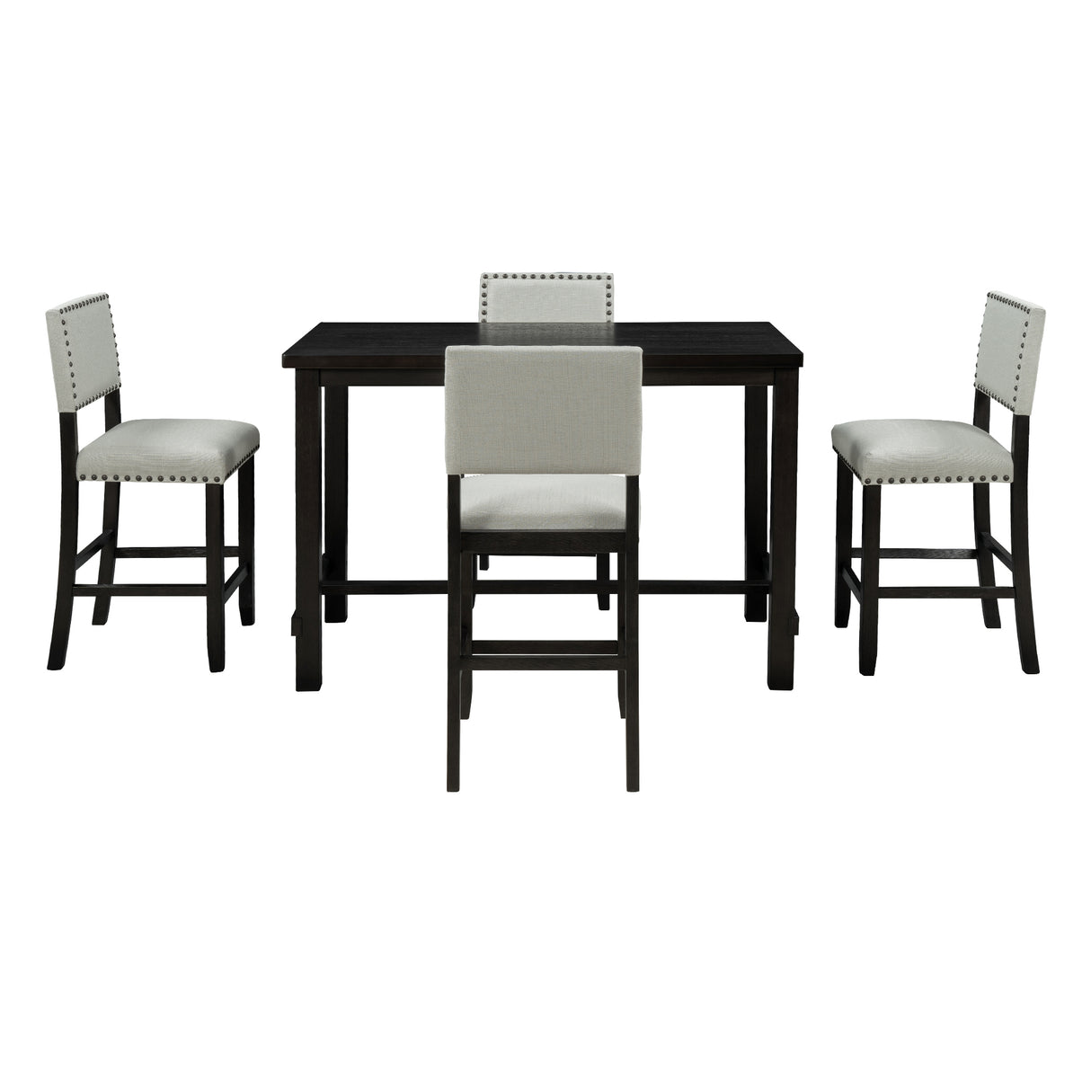 TREXM 5-Piece Counter Height Dining Set, Classic Elegant Table and 4 Chairs in Espresso and Beige - Home Elegance USA