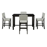 TREXM 5-Piece Counter Height Dining Set, Classic Elegant Table and 4 Chairs in Espresso and Beige - Home Elegance USA