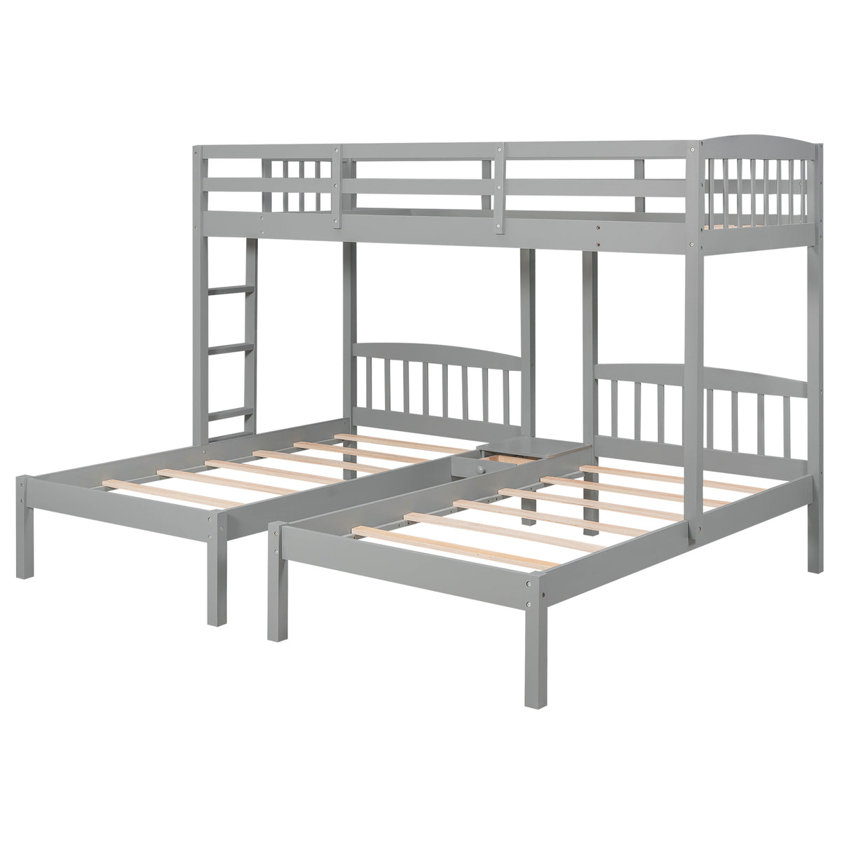 Twin over Twin & Twin Bunk Bed with Built-in Middle Drawer, Gray - Home Elegance USA