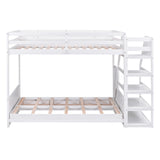 Wood Full Size Convertible Bunk Bed with Storage Staircase, Bedside Table, and 3 Drawers, White - Home Elegance USA