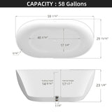 59" Acrylic Free Standing Tub - Classic Oval Shape Soaking Tub, Adjustable Freestanding Bathtub with Integrated Slotted Overflow and Chrome Pop-up Drain Anti-clogging Black