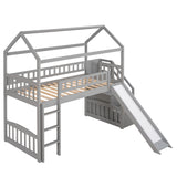 Twin Loft Bed with Two Drawers and Slide, House Bed with Slide,Gray (OLD SKU:LP000030AAE) - Home Elegance USA