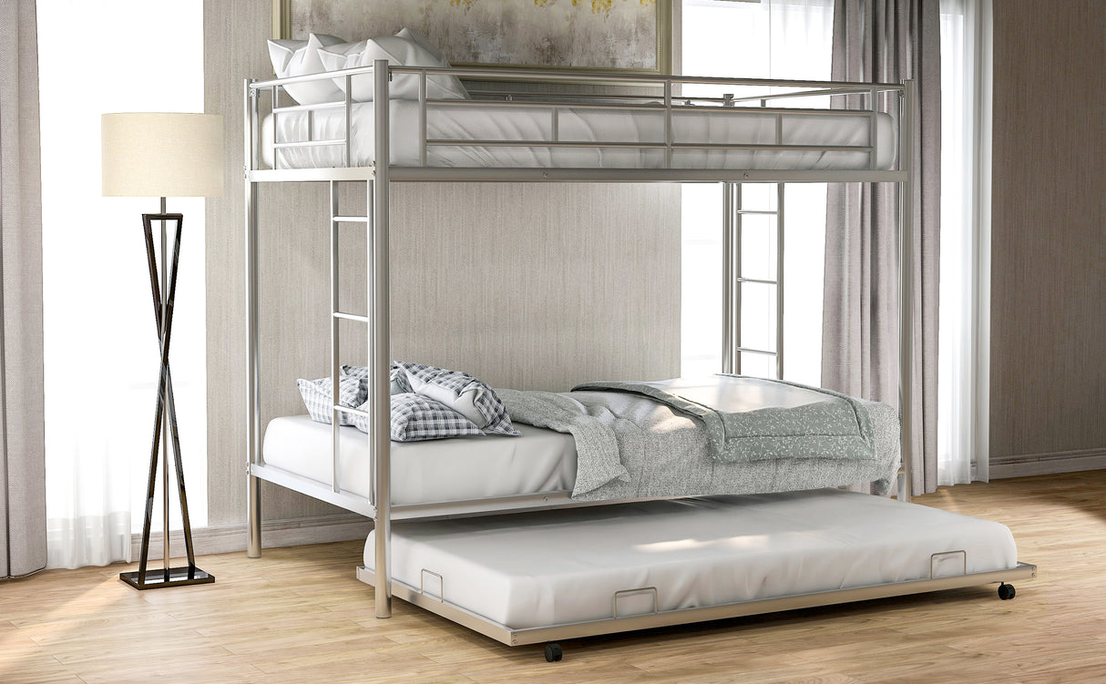 Twin over Twin Bunk Bed with Trundle, Silver - Home Elegance USA