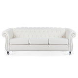 84.65" Rolled Arm Chesterfield 3 Seater Sofa - W68058494 - image - 5