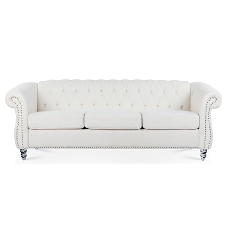 84.65" Rolled Arm Chesterfield 3 Seater Sofa - W68058494 - image - 5