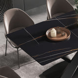 63-inch modern artificial stone black straight edge black metal X-leg dining table -6 people - Home Elegance USA