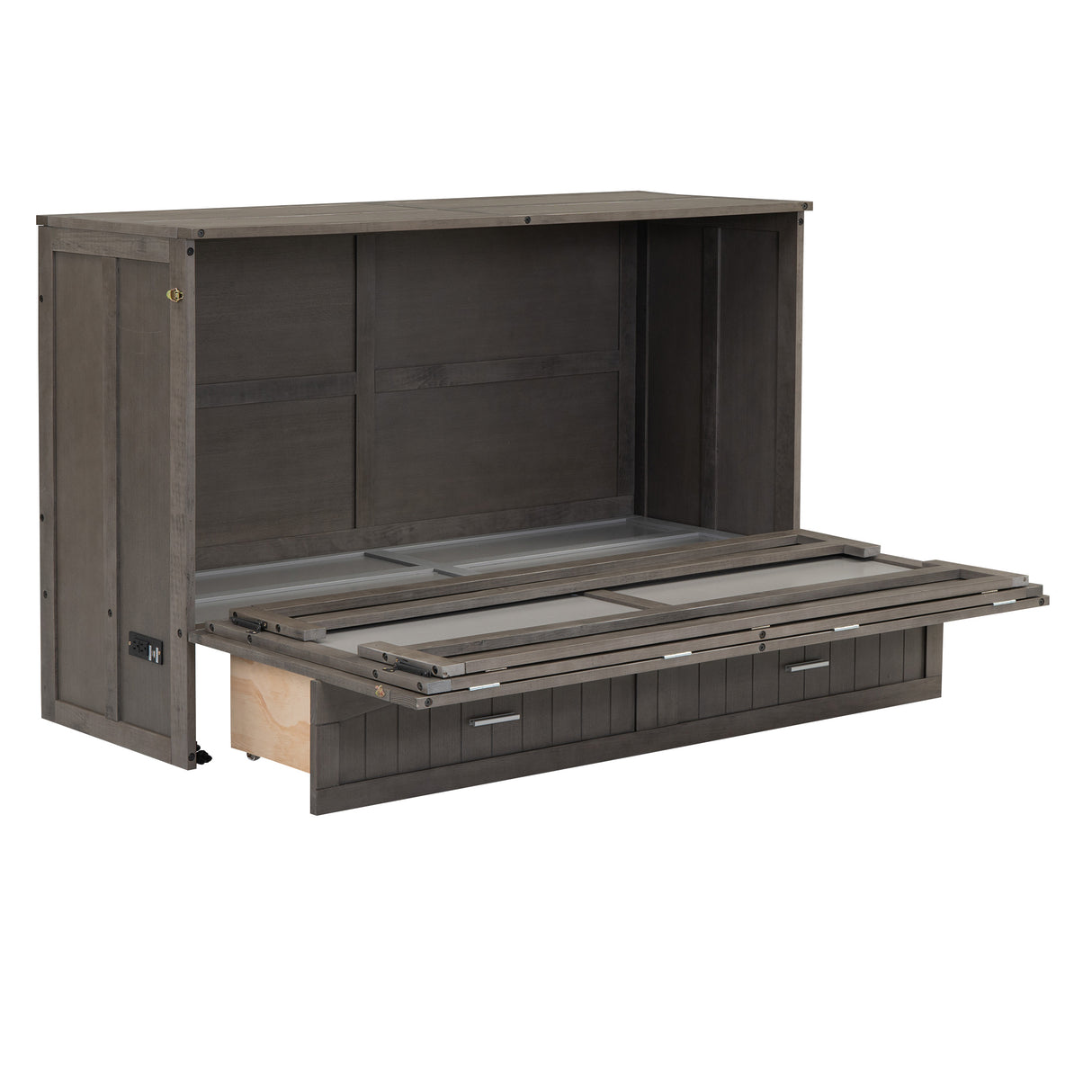 Queen Size Murphy Bed with Built-In Charging Station, Antique Grey(Expected Arrival Time: 8.9) - Home Elegance USA