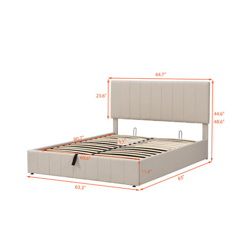 Queen size Upholstered Platform bed with a Hydraulic Storage System - Beige - Home Elegance USA