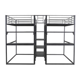 Double Twin over Twin Metal Bunk Bed with Desk, Shelves and Storage Staircase, Black - Home Elegance USA