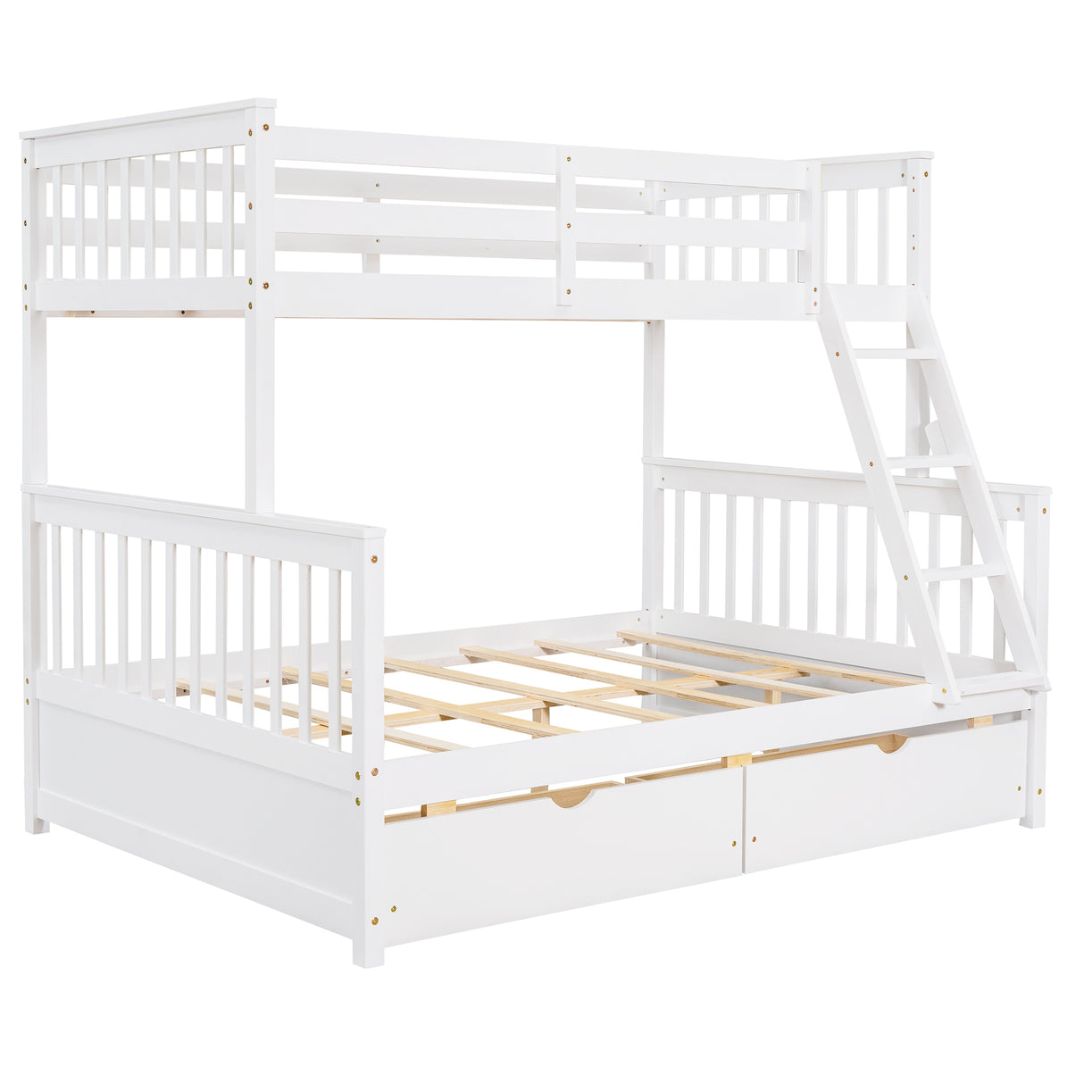 Twin-Over-Full Bunk Bed with Ladders and Two Storage Drawers (White) ( old sku:LT000165AAK） - Home Elegance USA