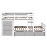 Twin over Twin Loft Bunk Bed with Drawers and Ladder, Gray - Home Elegance USA