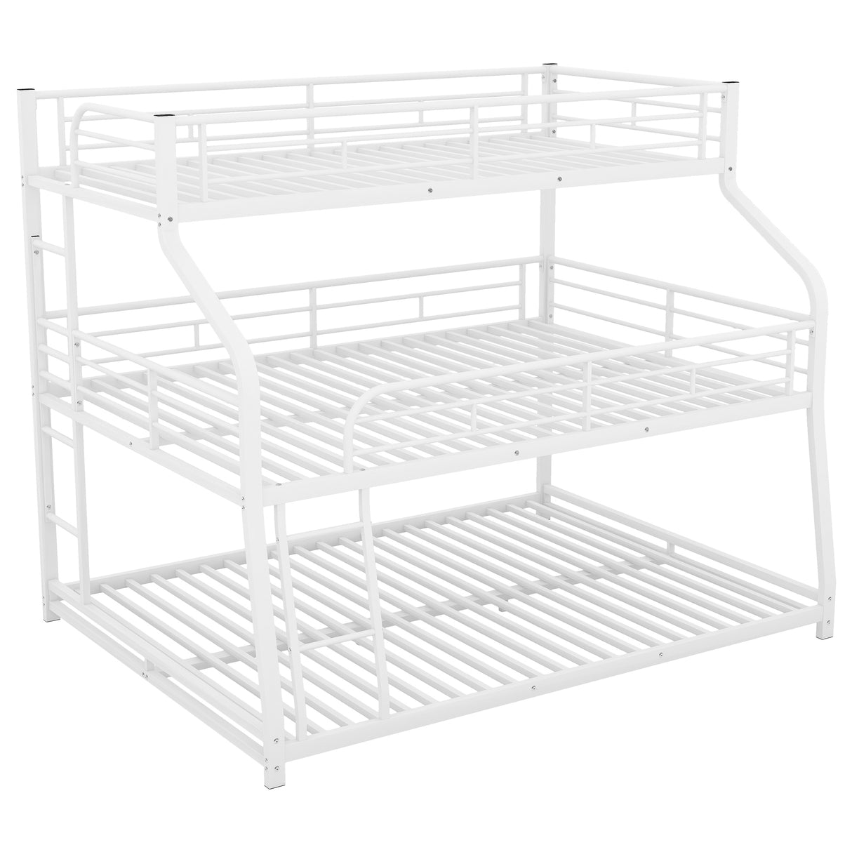 Twin XL/Full XL/Queen Triple Bunk Bed with Long and Short Ladder and Full-Length Guardrails,White - Home Elegance USA