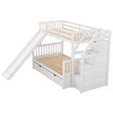 Twin over Full Bunk Bed with Drawers,Storage and Slide, Multifunction, White - Home Elegance USA