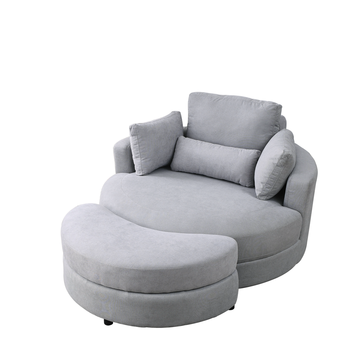 [Video] Welike Swivel Accent Barrel Modern Grey Sofa Lounge Club Big Round Chair with Storage Ottoman Linen Fabric for Living Room Hotel with Pillows .2PCS Home Elegance USA