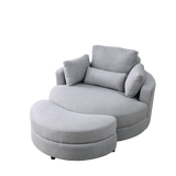 [Video] Welike Swivel Accent Barrel Modern Grey Sofa Lounge Club Big Round Chair with Storage Ottoman Linen Fabric for Living Room Hotel with Pillows .2PCS Home Elegance USA