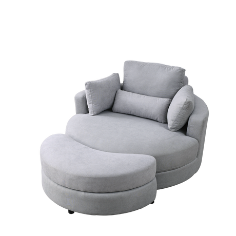 [Video] Welike Swivel Accent Barrel Modern Grey Sofa Lounge Club Big Round Chair with Storage Ottoman Linen Fabric for Living Room Hotel with Pillows Home Elegance USA