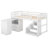 Twin Size Loft Bed with Multifunctional Movable Built-in Desk and and Staircase,White(OLD SKU:GX000925AAK) - Home Elegance USA