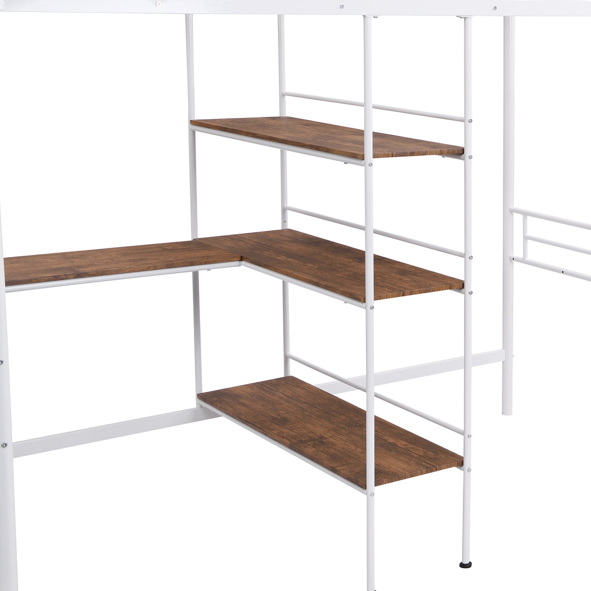 Twin Size Metal Loft Bed and Built-in Desk and Shelves,White（OLD SKU:WF280270AAK） - Home Elegance USA
