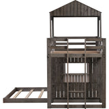 Wooden Twin Over Full Bunk Bed, Loft Bed with Playhouse, Farmhouse, Ladder and Guardrails , Antique Gray( old sku: LT000027AAE ) - Home Elegance USA