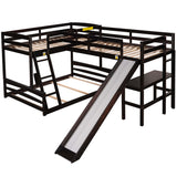 Twin over Full Bunk Bed with Twin Size Loft Bed with Desk and Slide,Full-Length Guardrail, Espresso - Home Elegance USA