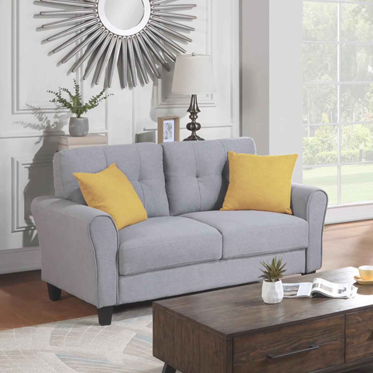 Modern Living Room Sofa Set Linen Upholstered Couch Furniture for Home or Office ,Light Grey-Blue,(1+2+3-Seat,Old Sku:SG000373AAA) Home Elegance USA