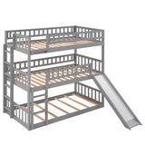 Twin-Over-Twin-Over-Twin Triple Bed with Built-in Ladder and Slide, Triple Bunk Bed with Guardrails, Gray(OLD SKU: LP000051AAE) - Home Elegance USA